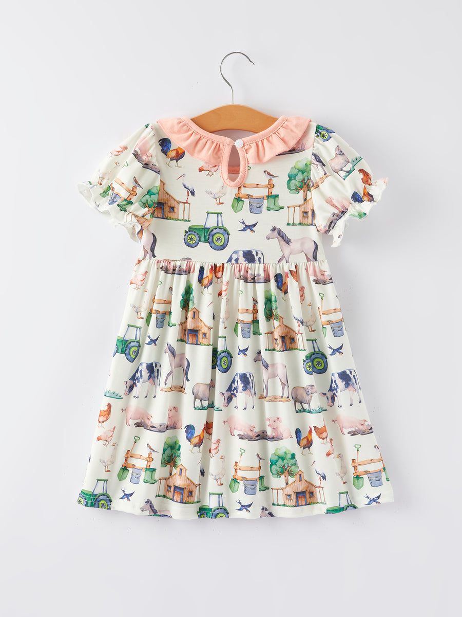 Farm Chicken Horse Print Girls Dress