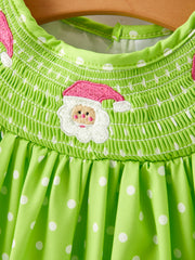 Christmas Green Smocking Embroidered Girls Dress