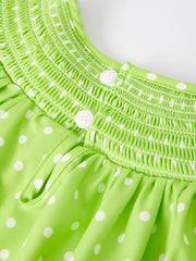 Christmas Green Smocking Embroidered Girls Dress