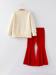 Christmas Letter Applique Top + Flared Pants Outfit Set