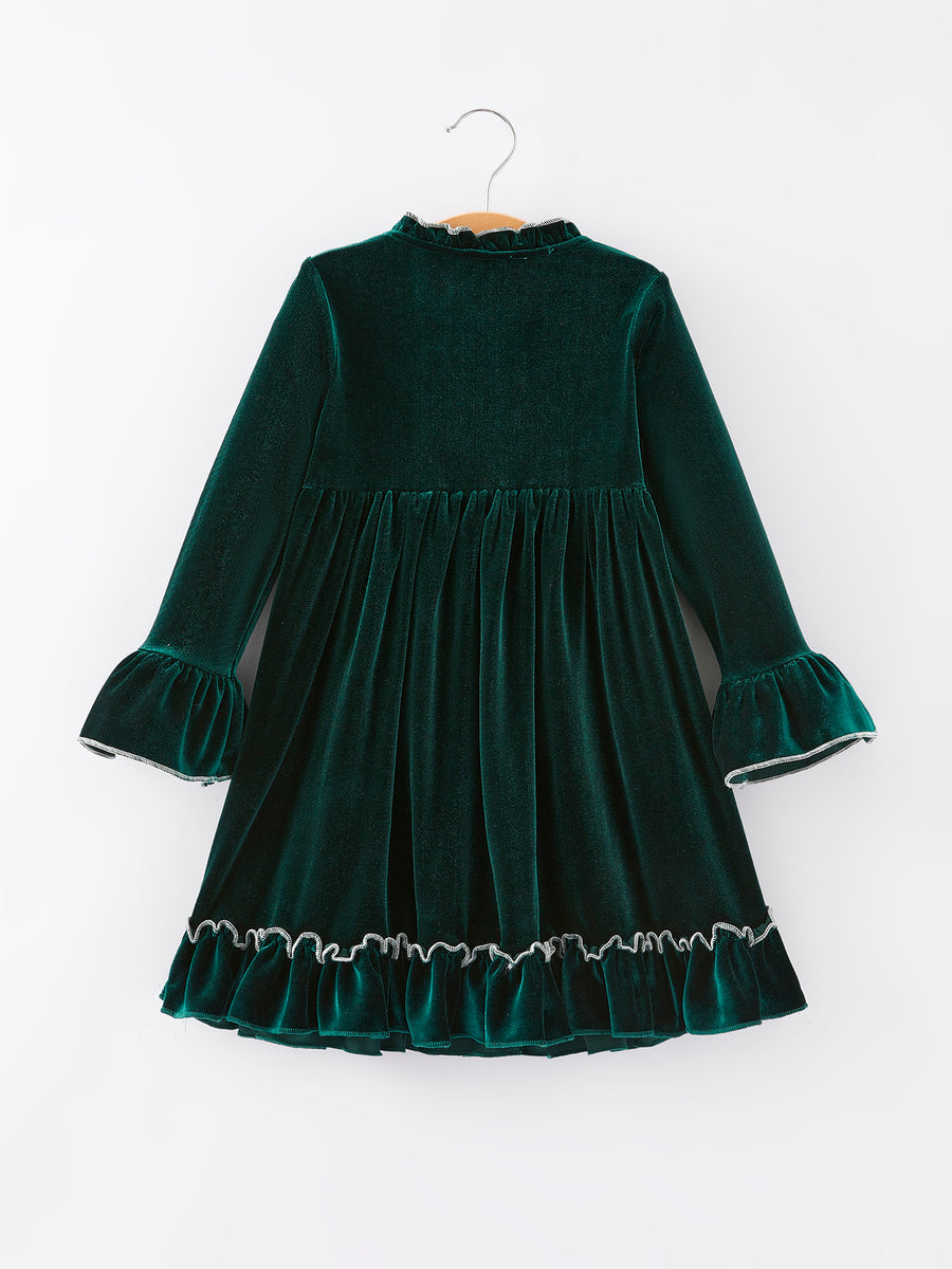 Christmas Embroidered Velvet Girls Dress