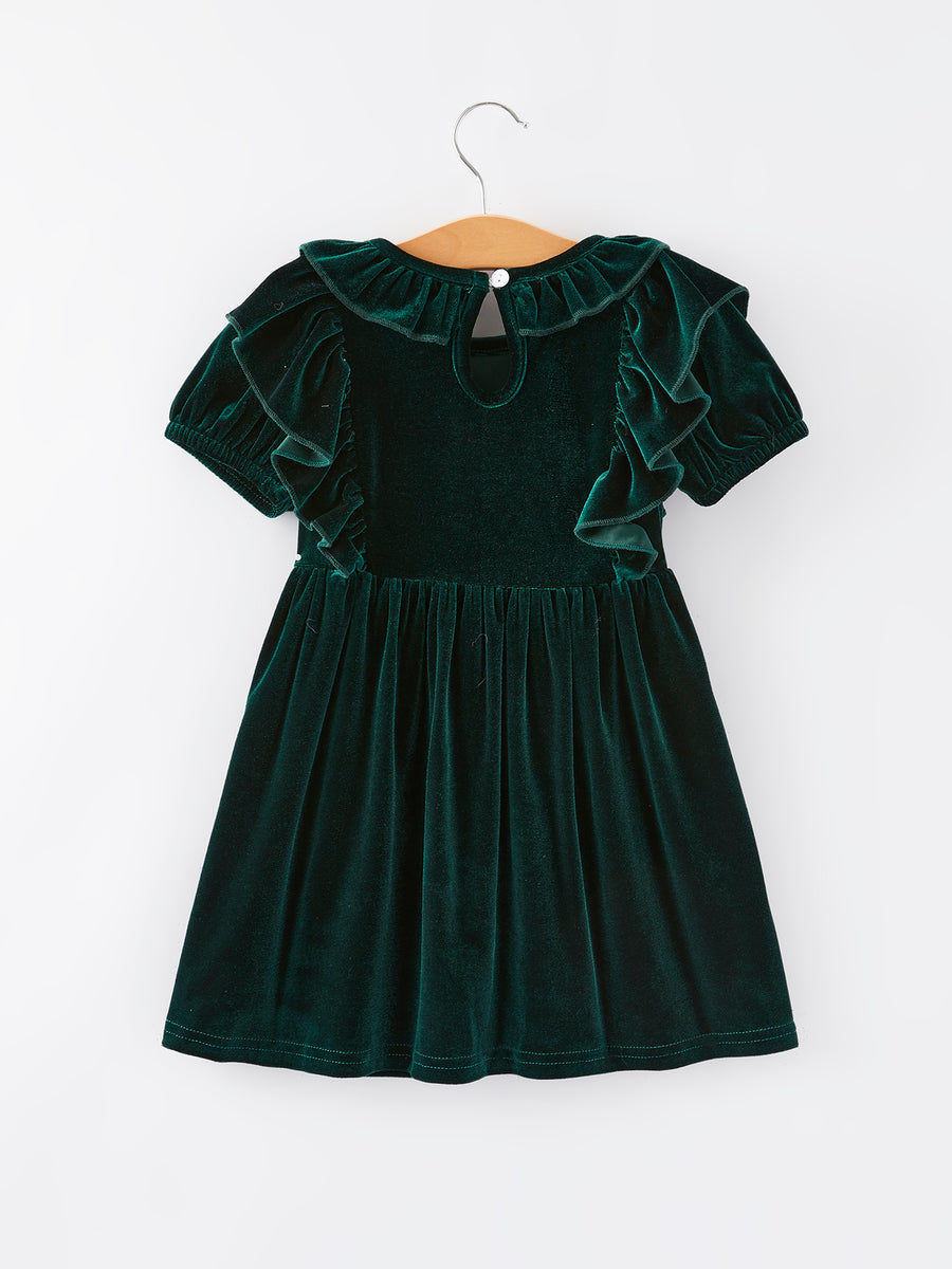 Christmas Dark Green Velvet Girls Dress