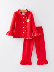 Christmas Red Girls Embroidered Pajamas