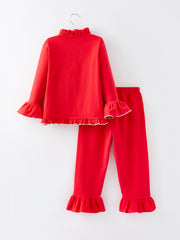 Christmas Red Girls Embroidered Pajamas