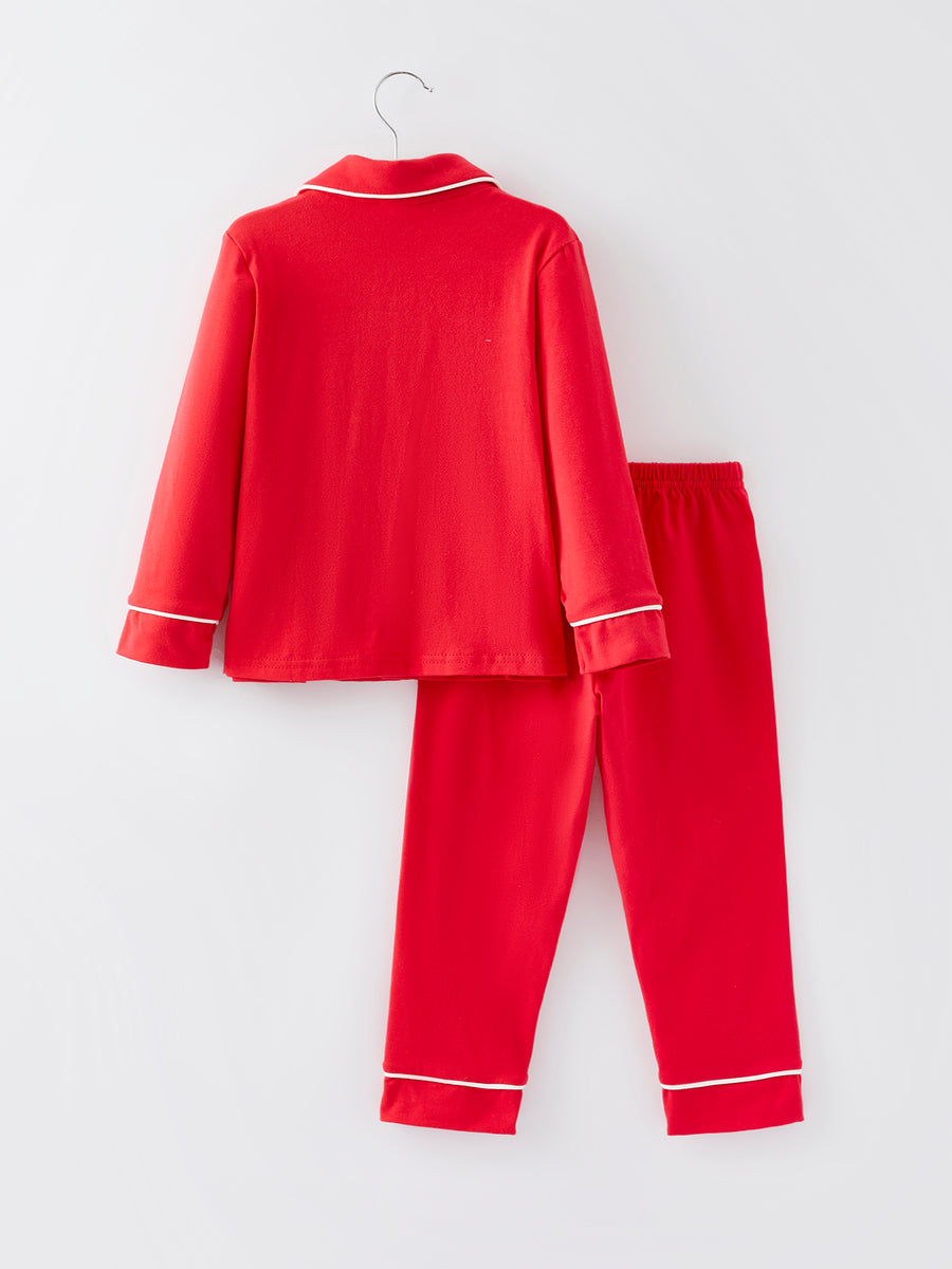 Christmas Red Boys Embroidered Pajamas