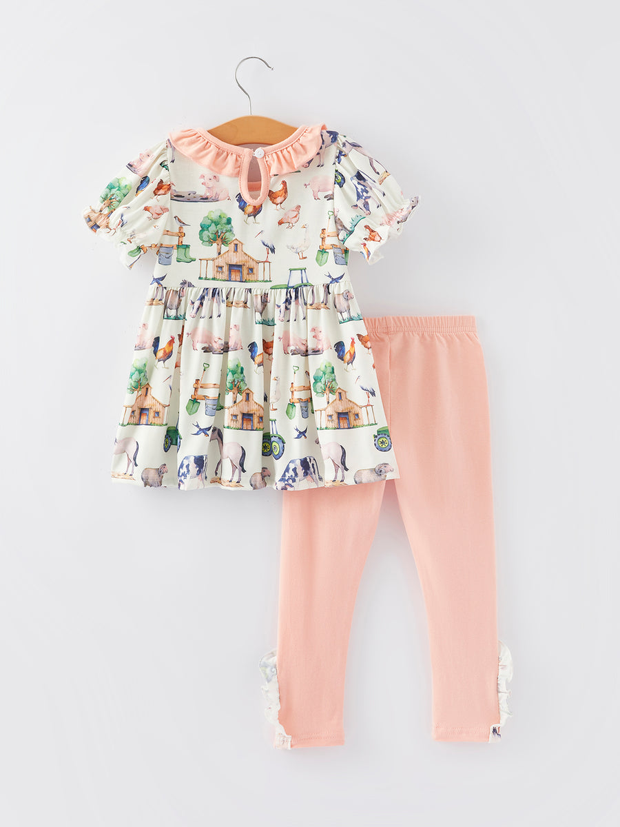 Farm Chicken Horse Print Girls Outfits Set