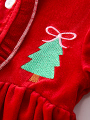 Christmas Tree Embroidered Velvet Girls Dress