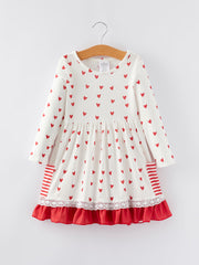 Valentine's Day Heart Print Ruffle  Pocket Dress