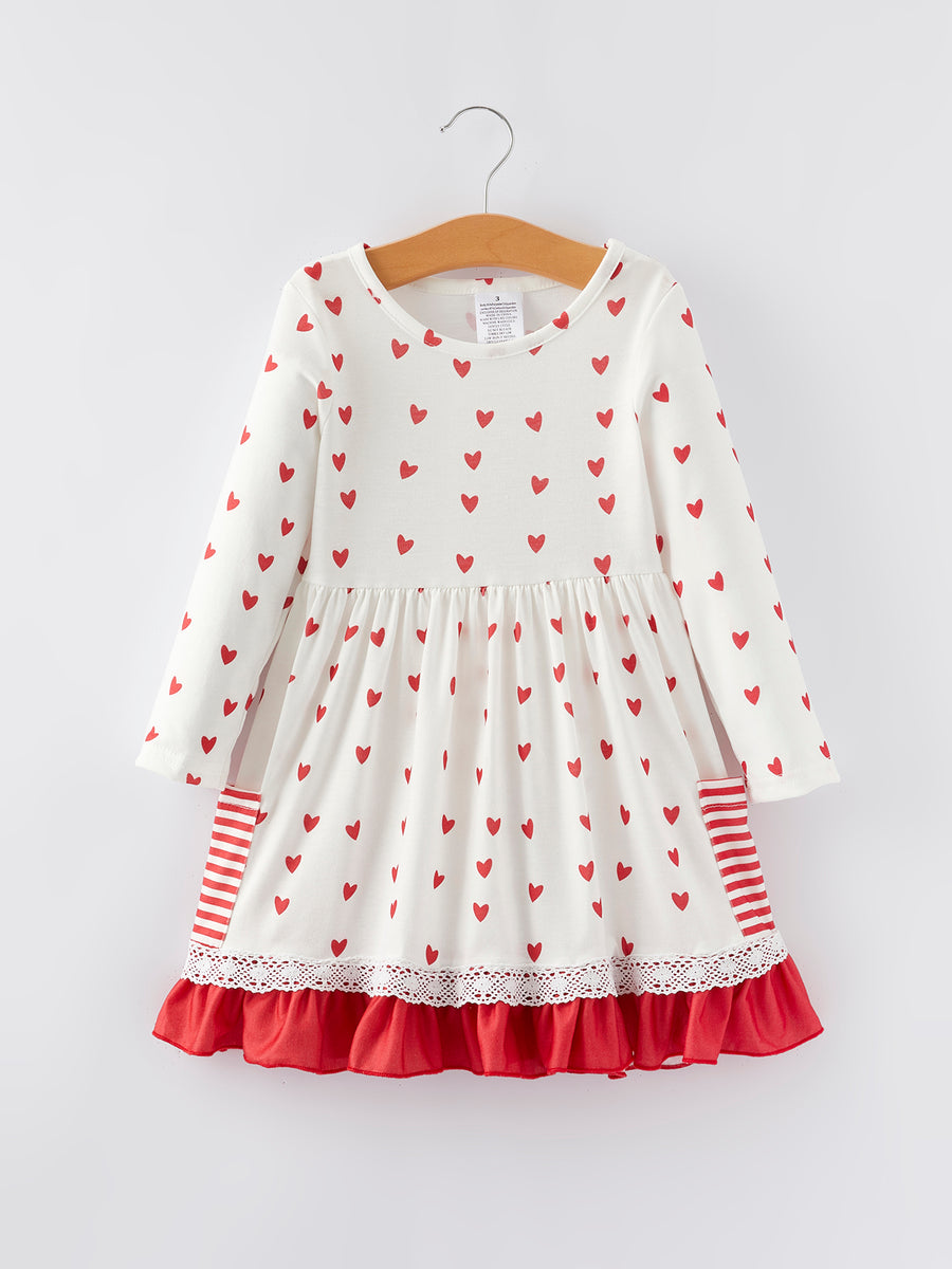 Valentine's Day Heart Print Ruffle  Pocket Dress