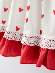 Valentine's Day Heart Print Ruffle  Pocket Dress