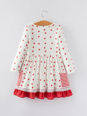 Valentine's Day Heart Print Ruffle  Pocket Dress