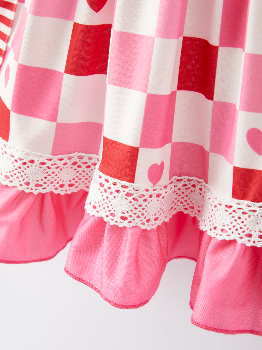 Valentine's Day Checkerboard Print Pink Pocket Dress