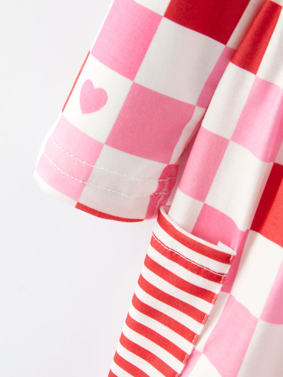 Valentine's Day Checkerboard Print Pink Pocket Dress