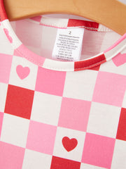 Valentine's Day Checkerboard Print Pink Pocket Dress