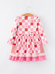 Valentine's Day Checkerboard Print Pink Pocket Dress