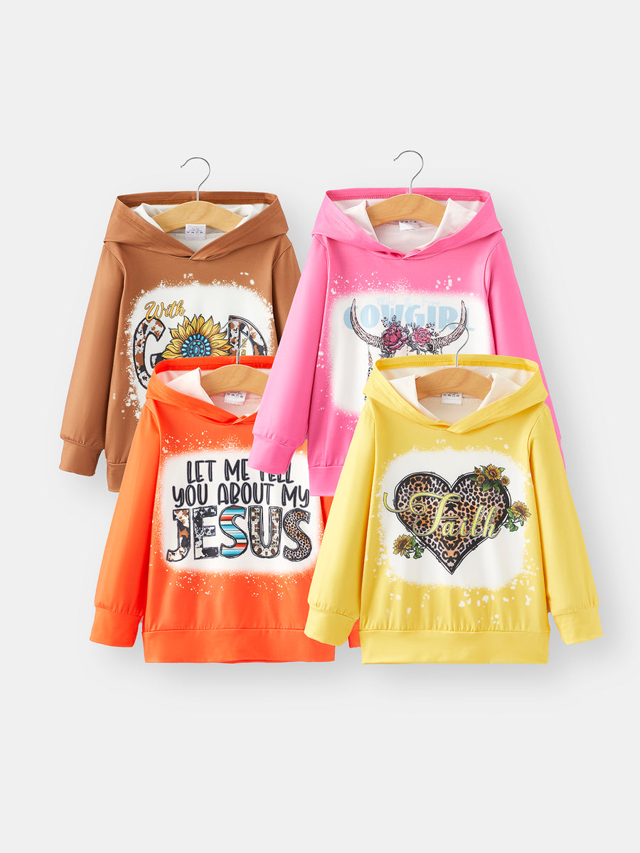 4 pieces Long sleeve Hoodies Set Bright Print