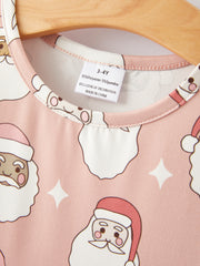 Girls dress Of 2 Pcs In One Package Christmas Santa Print Stripe Dress