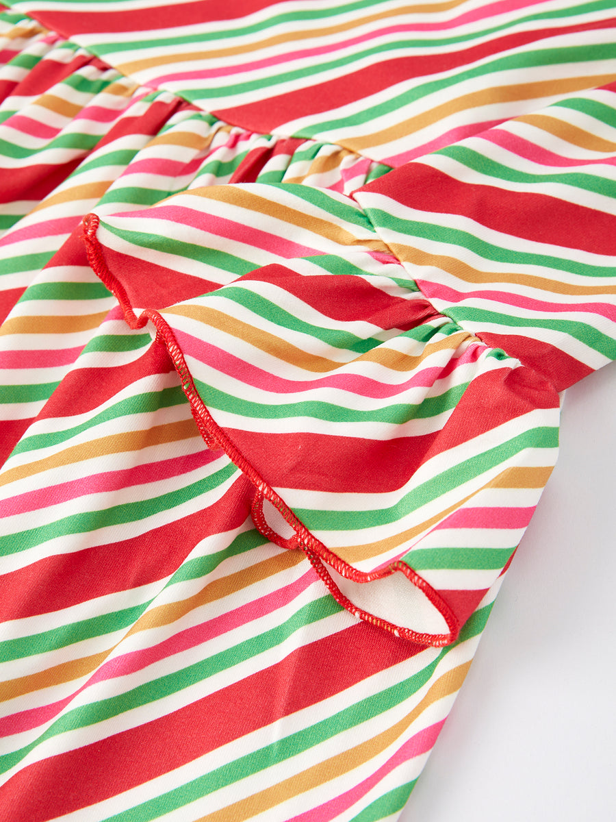 Girls dress Of 2 Pcs In One Package Christmas Gingerbread Print Stripe Dress