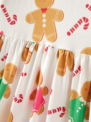 Girls dress Of 2 Pcs In One Package Christmas Gingerbread Print Stripe Dress