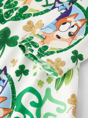 Cartoon Character Print Green Girls Long Sleeve Dress