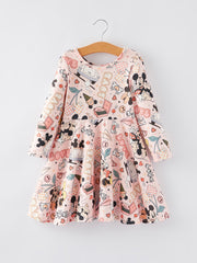 Cartoon Print Girls Long Sleeve Dress