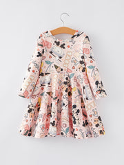 Cartoon Print Girls Long Sleeve Dress