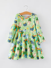 Cartoon Character Rainbow Print Girls Dress