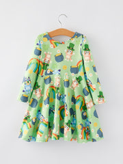 Cartoon Character Rainbow Print Girls Dress