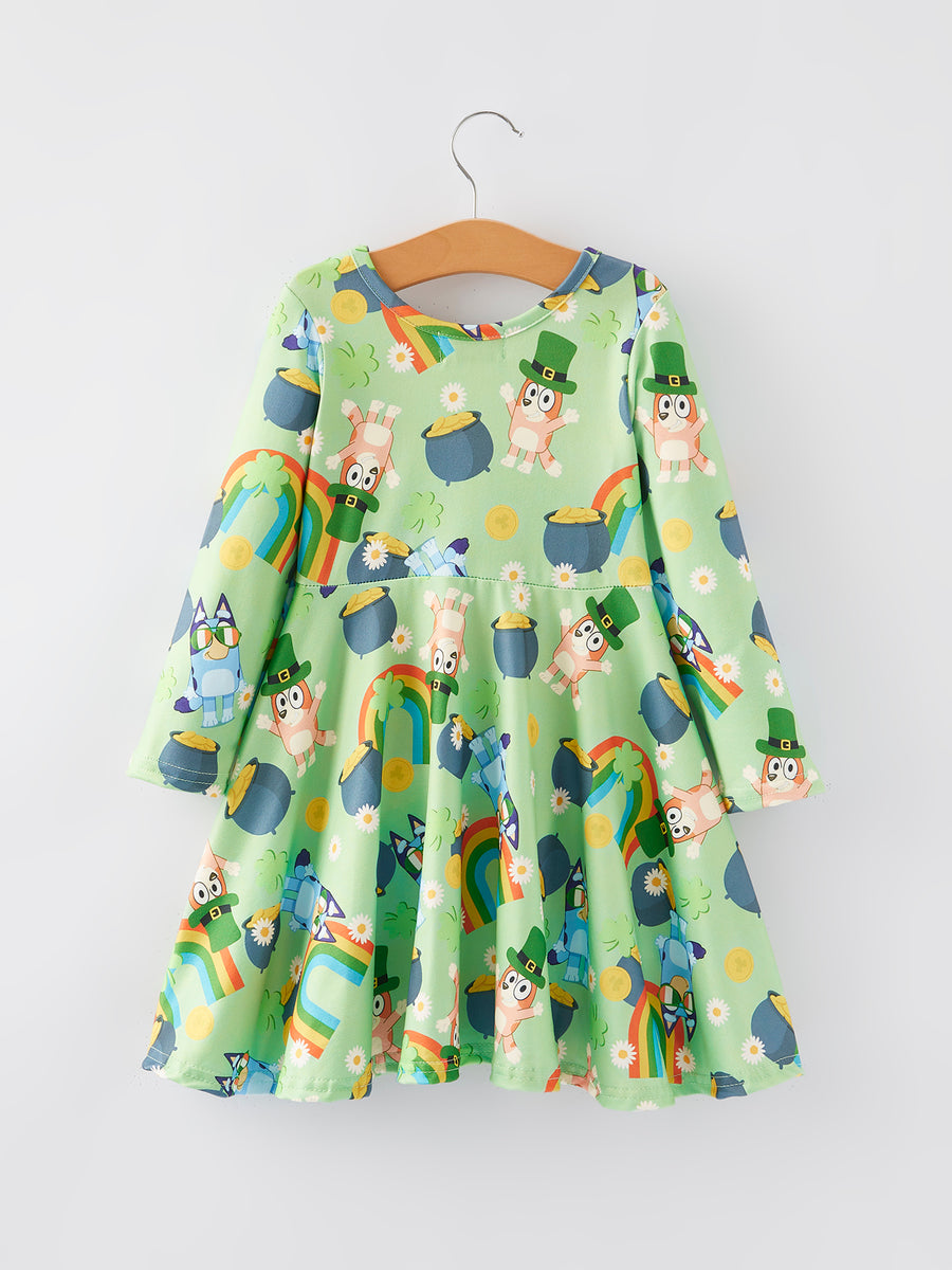 Cartoon Character Rainbow Print Girls Dress