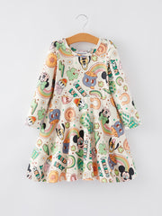 Girls Cartoon Character Rainbow Print Dress