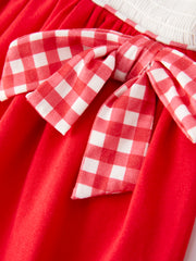 Christmas Bow Red Smocking Embroidery Girls Dress