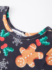 Girls Christmas Gingerbread Man Print Dress