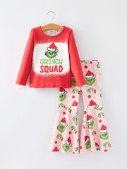 Girls Cartoon Print Red Outfit Set