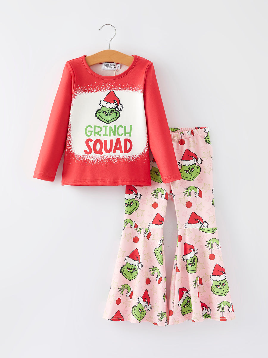 Girls Cartoon Print Red Outfit Set