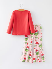 Girls Cartoon Print Red Outfit Set