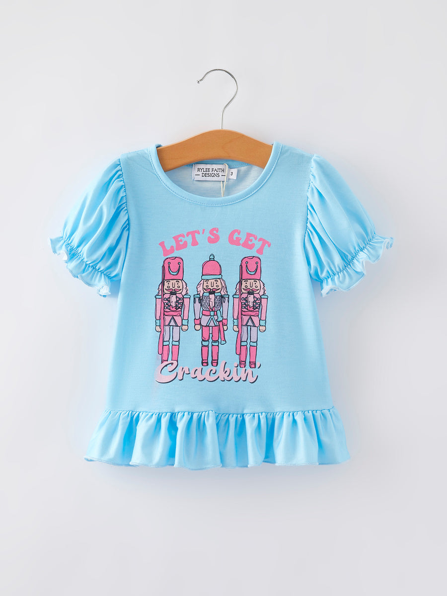 Girls Nutcracker Print Blue Outfit Set