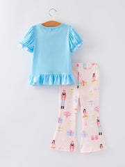 Girls Nutcracker Print Blue Outfit Set