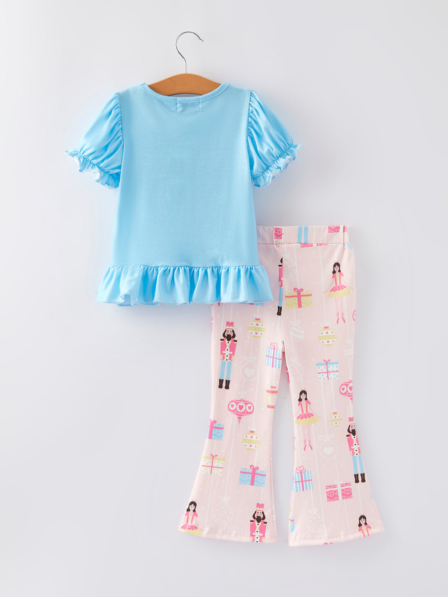 Girls Nutcracker Print Blue Outfit Set