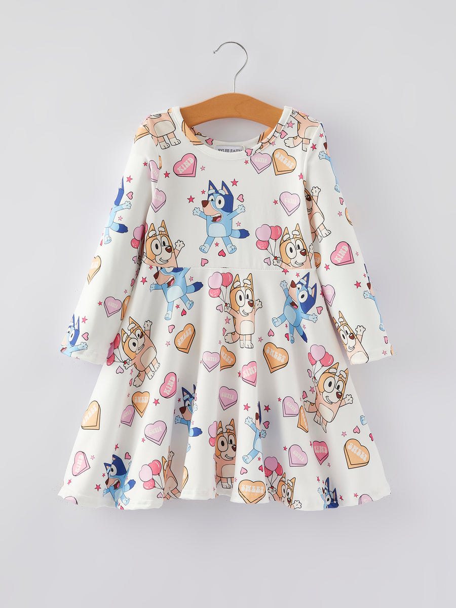 Girls Cartoon Heart Print Dress