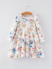 Girls Cartoon Heart Print Dress