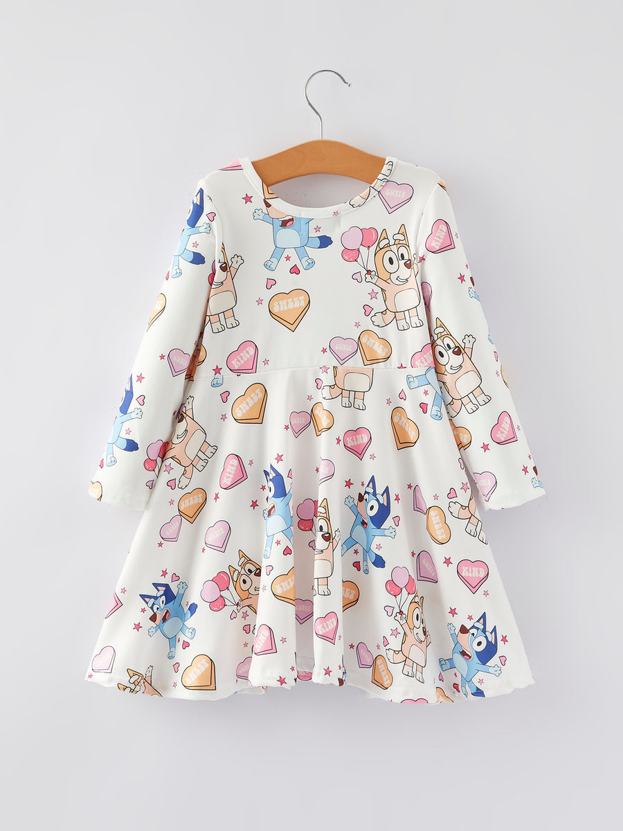 Girls Cartoon Heart Print Dress