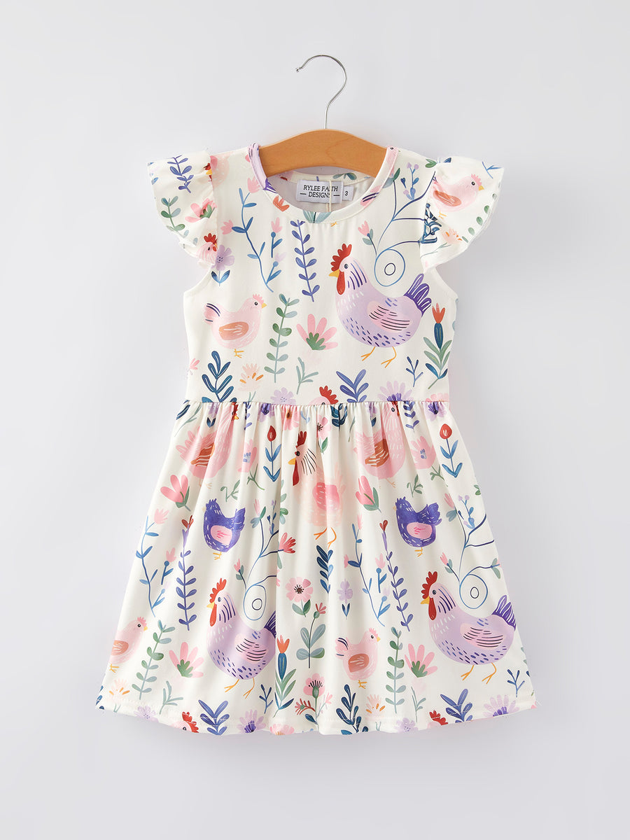 Girls Farm Print Dress