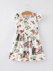 Girls Christmas Santa Print Dress