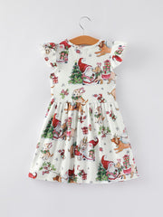 Girls Christmas Santa Print Dress