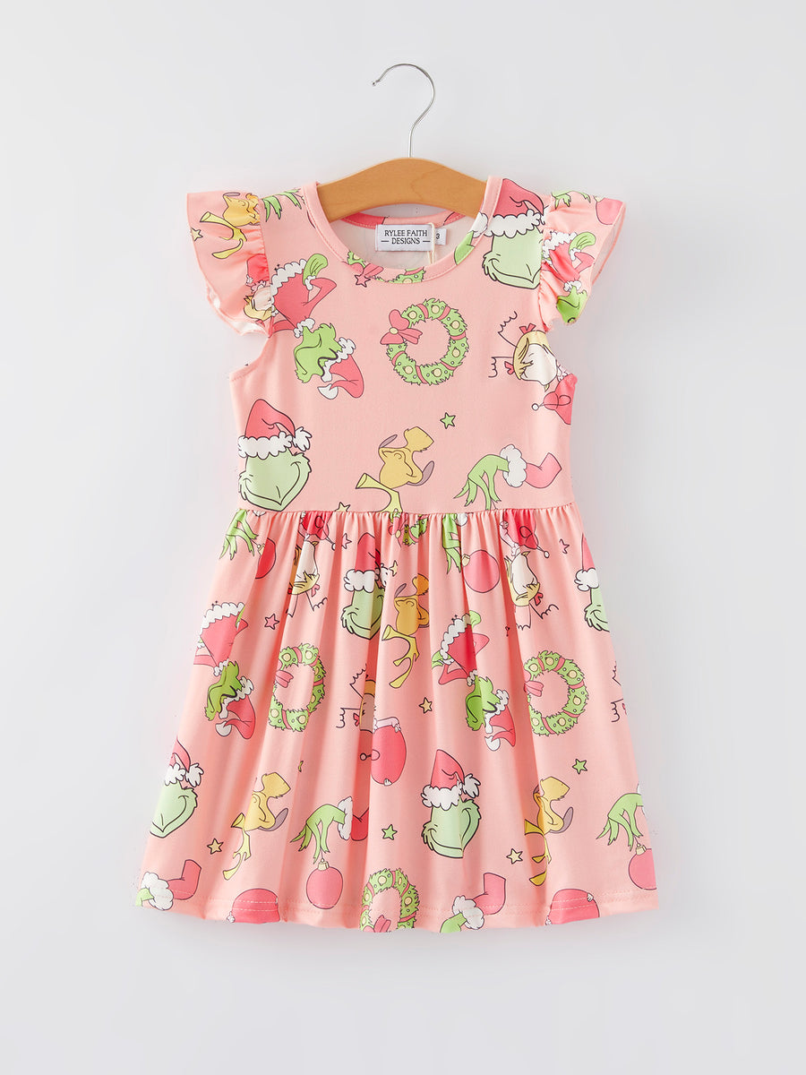 Christmas Cartoon Characters Print Sleeveless Girls Dress