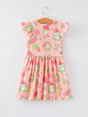 Christmas Cartoon Characters Print Sleeveless Girls Dress