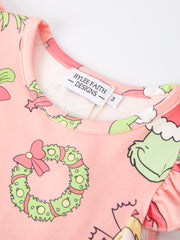 Christmas Cartoon Characters Print Sleeveless Girls Dress