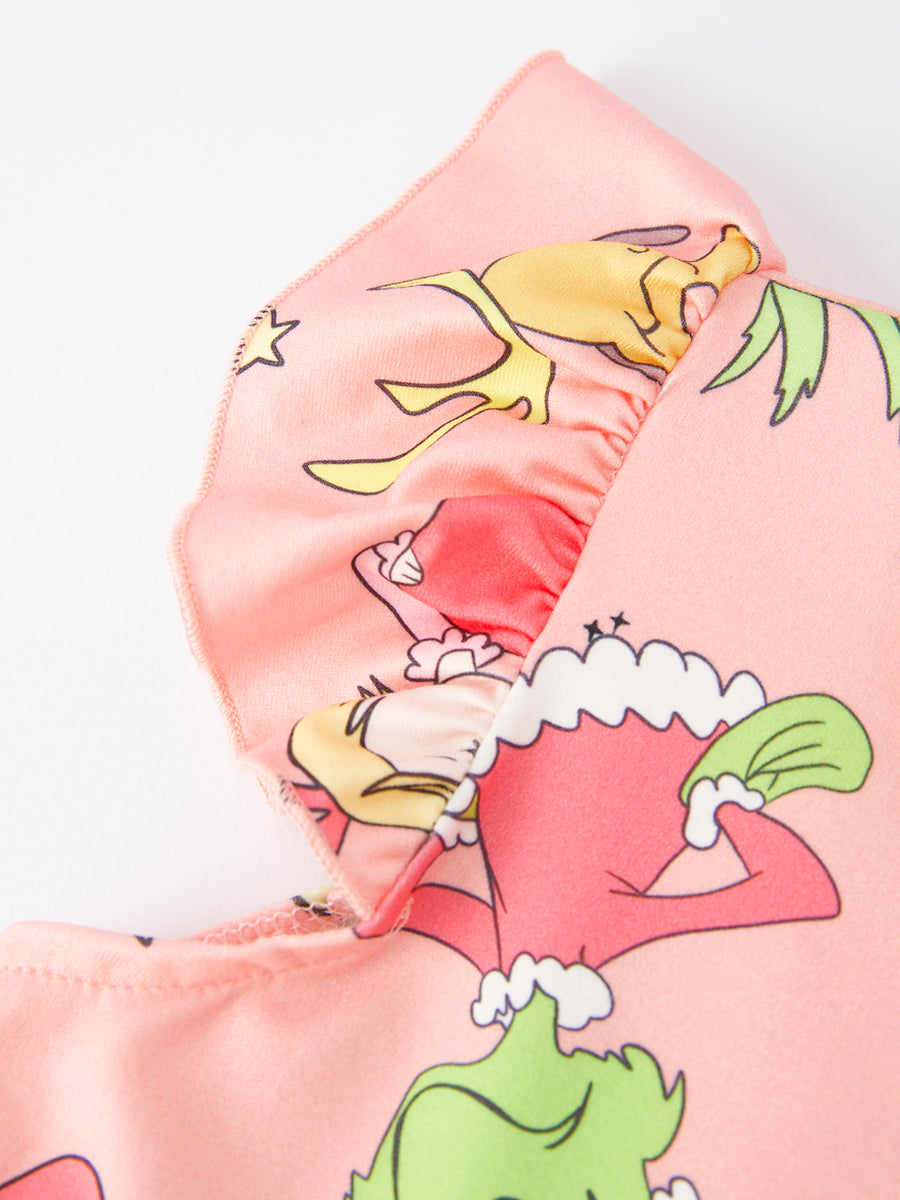 Christmas Cartoon Characters Print Sleeveless Girls Dress