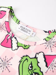 Christmas Girls Cartoon Print Outfit Set