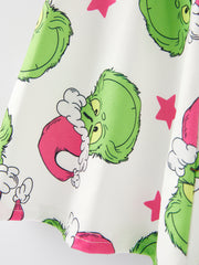 Christmas Girls Cartoon Print Outfit Set